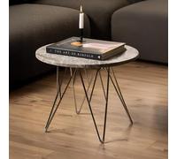 Prunus Side Table - Round - Brown Marble - with Chrome Hairpin Legs