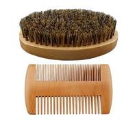 Pruojhw Beard Comb and Brush Set | Wooden Boar Bristles Hair Mustache Comb Beard Brush Set | Compact Travel Care Set for Daily Styling at Home After Showering Before Haircut