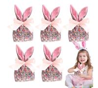 Pruojhw Easter candy bags, Easter favor bags, candy bags ear pouches - 5 x favors Easter decorations, reusable gift bags with bow for