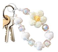 Pruojhw Mobile Phone Charm Keychain, Pearl Mobile Phone Lanyard, Mobile Phone Keychain with Wool Flower and Plush Balls, Key Ring for Purse, Bag Charm with Beads, Siehe Beschreibung, Plush + acrylic