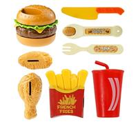 Pruojhw Realistic Fun 8-Piece Educational Imitation Game Food Kit - Hamburger and French Fries Fake Food Kit for Fine Motor Skills Interaction Girls Home School Role Play