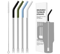 Prurex 12.2" Long 8mm Diameter Stainless Steel Straws with Silicone Tips - 4 Pcs Set for Stanley/Simple Modern 40 oz Tumblers - Reusable & Easy to Clean (Tips 4)