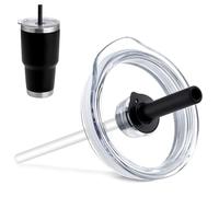 Prurex Replacement Straw Lid, Compatible with Yeti 30 oz Rambler &Hydro Flask Travel Tumbler 32oz 40oz - Cup Cover with Silicone Nozzle and Straw, Fits 3.7" Diameter Tumblers (Black)