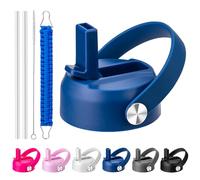 Prurex Straw Lid for Hydroflask 12 16 18 20 32 40 64 oz,Replacement Lids with Straw for Hydro Flask Wide Mouth Water Bottle,Flex Straw Cap Accessories Top Fits Thermoflask&Iron Flask(Blue)
