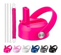 Prurex Straw Lid for Hydroflask 12 16 18 20 32 40 64 oz,Replacement Lids with Straw for Hydro Flask Wide Mouth Water Bottle,Flex Straw Cap Accessories Top Fits Thermoflask&Iron Flask(Rose Pink)