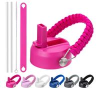 Prurex Straw Lid for Hydroflask 12 16 18 20 32 40 64 oz,Replacement Lids with Straw for Hydro Flask Wide Mouth Water Bottle,Flex Straw Cap Accessories Top Fits Thermoflask&Iron Flask(Rose Pink)