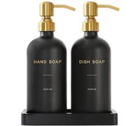 Prus Waso Black Soap Dispenser for Kitchen Sink, Hand and Dish Soap Dispenser with Stainless Steel Pump, Perfect for Gold Kitchen Accessories. (Gold & Black)