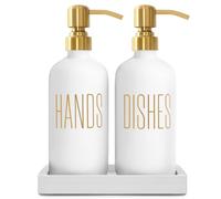Prus Waso Glass and Stainless Steel Soap Dispenser Set for Kitchen Counters (White)