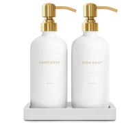 Prus Waso Gold Soap Dispenser Set, Glass Soap Dispenser with Gold Stainless Steel Pump, Perfect for Modern Kitchen Counter Decor. (Gold), XHD-06