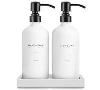 Prus Waso Kitchen Soap Dispenser Set, Contains Dish Soap Dispenser and Hand Soap Dispenser. White Soap Dispenser with Black Stainless Steel Pump, Perfect for Modern Kitchen Decor. (White), XHD-07
