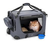 Prutapet Large Cat Carrier 24"x16.5"x16.5" Soft-Sided Portable Pet Crate for Car Traveling with Collapsible Litter Box and Bowl