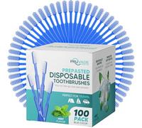 Pruvade - Pack of 100 Disposable Toothbrushes with Integrated Toothpaste, Individually Wrapped Pre-Glued Mint Toothbrushes, Waterless Disposable Toothbrush