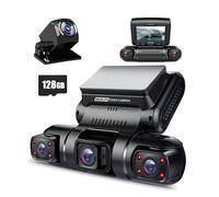 PRUVEEO Dash Cam, 4 Channel Camera FHD 1080Px4, Front, Left, Right and Rear, Front and Rear Inside, Built in GPS WiFi, 256 GB Max, Free 128GB Card, D90-4CH, D90-4CH-128G-CA
