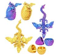PRVCFZ 2 PCS 3D Printed Dragon with Wings, Laser Purple and Silk Gold Dragon Eggs Set, Home Decor for Enthusiasts and Gift Giving, Detailed Display Piece for Desks and Collections