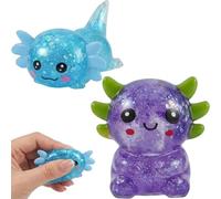 PRVCFZ 2 PCS Axolotl Squishy Fuzzball, Sensory Fidget Tools for Focus Enhancement, Stress Relief Companion for Office and Travel, Purple Seated and Green Lying Dream Drop Fuzz Ball