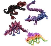 PRVCFZ 4 PCS 3D Printed Dinosaur, 3d Printed Dragon, Triceratops & More, Detailed and Colorful, Ideal for Home, Office Desk Decor and Dinosaur Enthusiasts