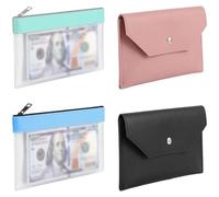 PRVCFZ 4 PCS Cash Wallet, Money Wallet, Clear Cash Wallet with Zipper,Leather Envelope Wallets for Budgeting, Organizer Tool for Cash Check Receipt Small Items Stoage