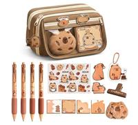 PRVCFZ Capybara Stationery Set, Complete Capybara Pencil Case with Accessories, Ideal Gift for Students and Artists, Brown Capybara Stationery Collection with Pens and Stickers