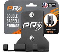 PRx Performance Double Barbell Storage, Wall Mounted Hanging Bar Holder, American Steel, Black Powder Coated, Space Saving Commercial or Home Gym Accessory