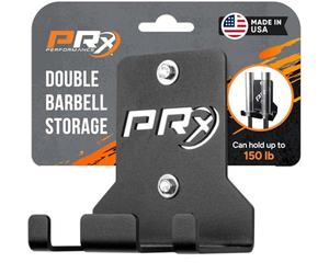 PRx Performance Double Barbell Storage, Wall Mounted Hanging Bar Holder, American Steel, Black Powder Coated, Space Saving Commercial or Home Gym Accessory