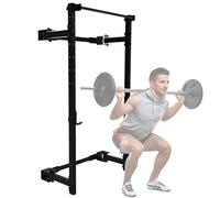 PRx Performance Fold-In ONE Squat Rack, Wall Mounted Folding Power Stand, Weight Lifting Adjustable Pull Up Bar, Heavy Duty J-Cups, Space Saving Home Gym Equipment