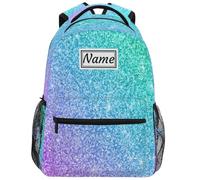 PRyLqKS Custom Blue Lilac Glittering Backpacks Personalized Bookbag with Name Boys Girls School Backpack 16"