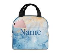 PRyLqKS Custom Lunch Bag Blue Marble Pastel Personalized Insulated Lunch Box with Name Reusable Cooler Tote for Adults Student Girl Boy Work Office School Picnic Over 3 Years Old