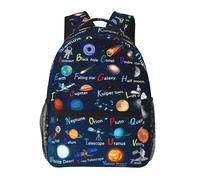 PRyLqKS English Alphabet Space School Backpack Lightweight Waterproof 16 Inch Strap Adjustable ABC Planet Star Spaceship Astronaut Rocket Backpack for Boys Girls Kids