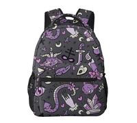 PRyLqKS Witchy Goth Spooky Gray Purple Backpack For School Laptop Bags Bookbag Big Casual Daypack For Student Girls Boys Kids Teens Travel Sports Work