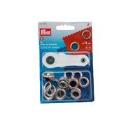 Prym 15 x Silver Eyelets and Washers with Fitting Tool - 11mm Size - 541370