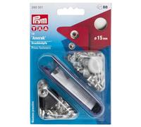 Prym 15mm non-sew Arorak fasteners, Size 15mm, Pack of 10, Silver