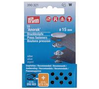 Prym 15mm Non-Sew Press Fasteners For 390301 | Silver-Coloured Brass