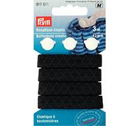 Prym 3 m x 12 mm Buttonhole Elastic with 3 Buttons, Black