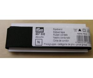 Prym 3 m x 26 mm Ribbed Tape, Black