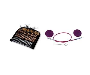 Prym 4-10 mm Circular Knitting Pins Set, Natural, Wood, 10 & KnitPro KP10500 20cm Single Cable to Make 40cm Interchangeable Needle Purple