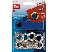 PRYM_541383-1 Eyelets with Washers, Brass, Silver, 14mm