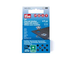 Prym 542413 Eyelets with Washers Refill Set, Silver-Coloured Piece, Diameter 4 mm, 100 Count