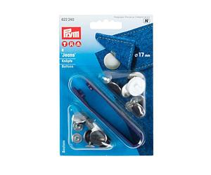 Prym 8-Piece 17 mm Brass Jeans Buttons, Silver