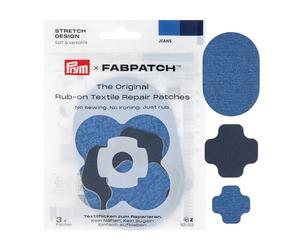 Prym 921013 FabPatch Stretch Design Rub-on Patch Denim Blue (Pack of 3) - Self-Adhesive Bi-Elastic Design Repair Patches for Sportswear, Leggings, Jackets & Trainers - No Sewing & Ironing