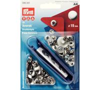 Prym 15mm non-sew Arorak fasteners, Size 15mm, Pack of 10, Silver