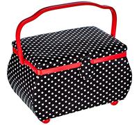 Prym Black & White Polka Dot Fabric with Red Trim Shaped-Handle Sewing Basket-Large, Cotton, 32x20.5x20 cm, 612246-1