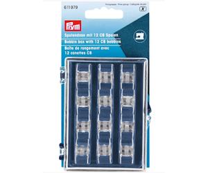 Prym Bobbin Case - Purple Transparent Plastic Box with 12 CB Bobbins | 611 979