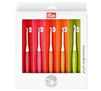 Prym Crochet Hook Set, Multicolor, Small (E, G, 7, H, J) | Ergonomic Crochet Hooks for Smooth Stitches, Even Tension, & Reduced Hand Fatigue for Beginners & Experienced Crocheters