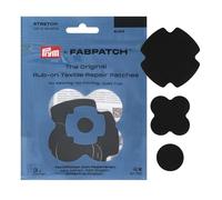 Prym FabPatch Stretch Rub-on Patch (Pack of 3) - Self-Adhesive Bi-Elastic Repair Patches for Sportswear, Leggings, Jackets & Trainers (Black)