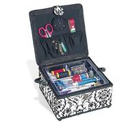 Prym Flocked Square Sewing Basket with Black Trim, Polyester, White, Medium