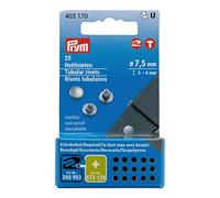 Prym Hollow Rivets, Brass, Silver, 7,5mm