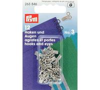 Prym Hooks and Eyes Brass 3 Silver col, 3, Large, Color, 12 Pieces