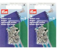 Prym Hooks and Eyes Brass, No. 3, Large, Silver Color, 12 Pieces, 263846-1 (Pack of 2)