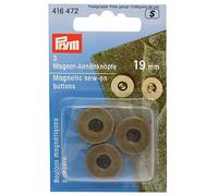 Prym Magnetic Sew-On Buttons, Metal, Silver, 19 mm, altmessing, 3 Stück