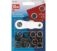 Prym PRYM_541363-1 Antique Brass-coloured 11mm Eyelets + Washers (15pc), Metal, 14 x 9.5 x 2.5 cm